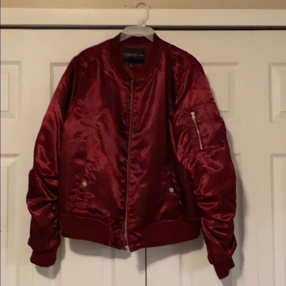 Burgundy satin bomber jacket